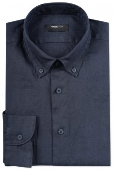Camasa din in slim bleumarin uni