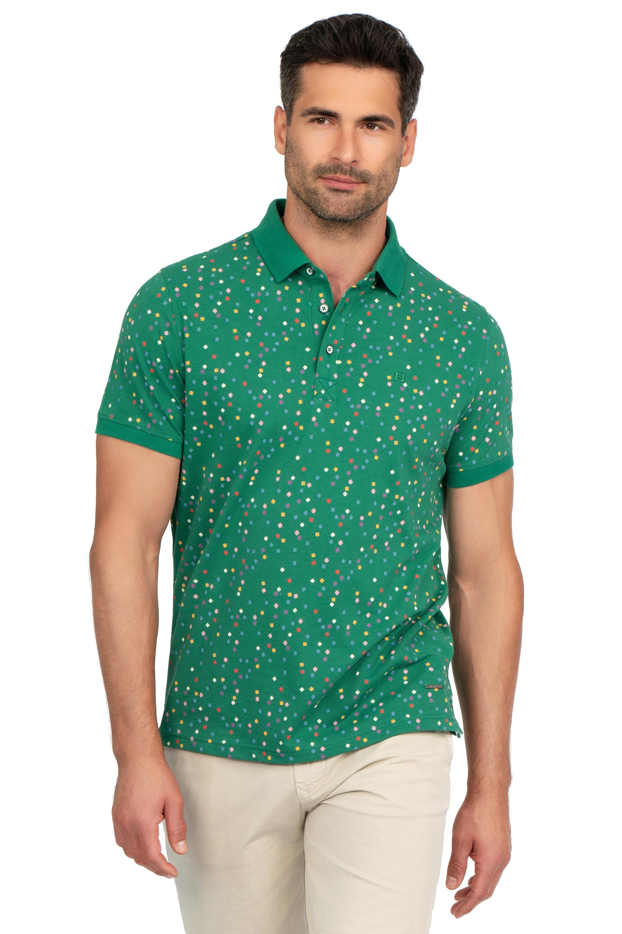 Tricou polo slim verde print geometric 0