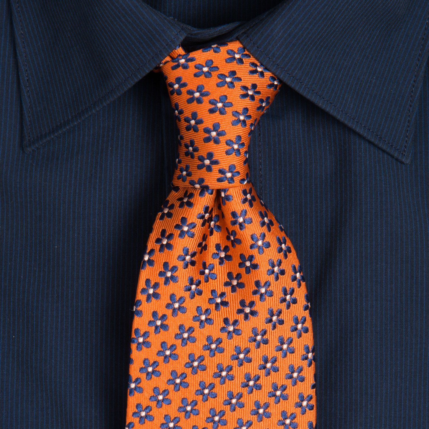 Cravata matase tesuta portocalie print floral 0