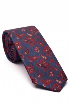 Cravata matase tesuta bleumarin print floral