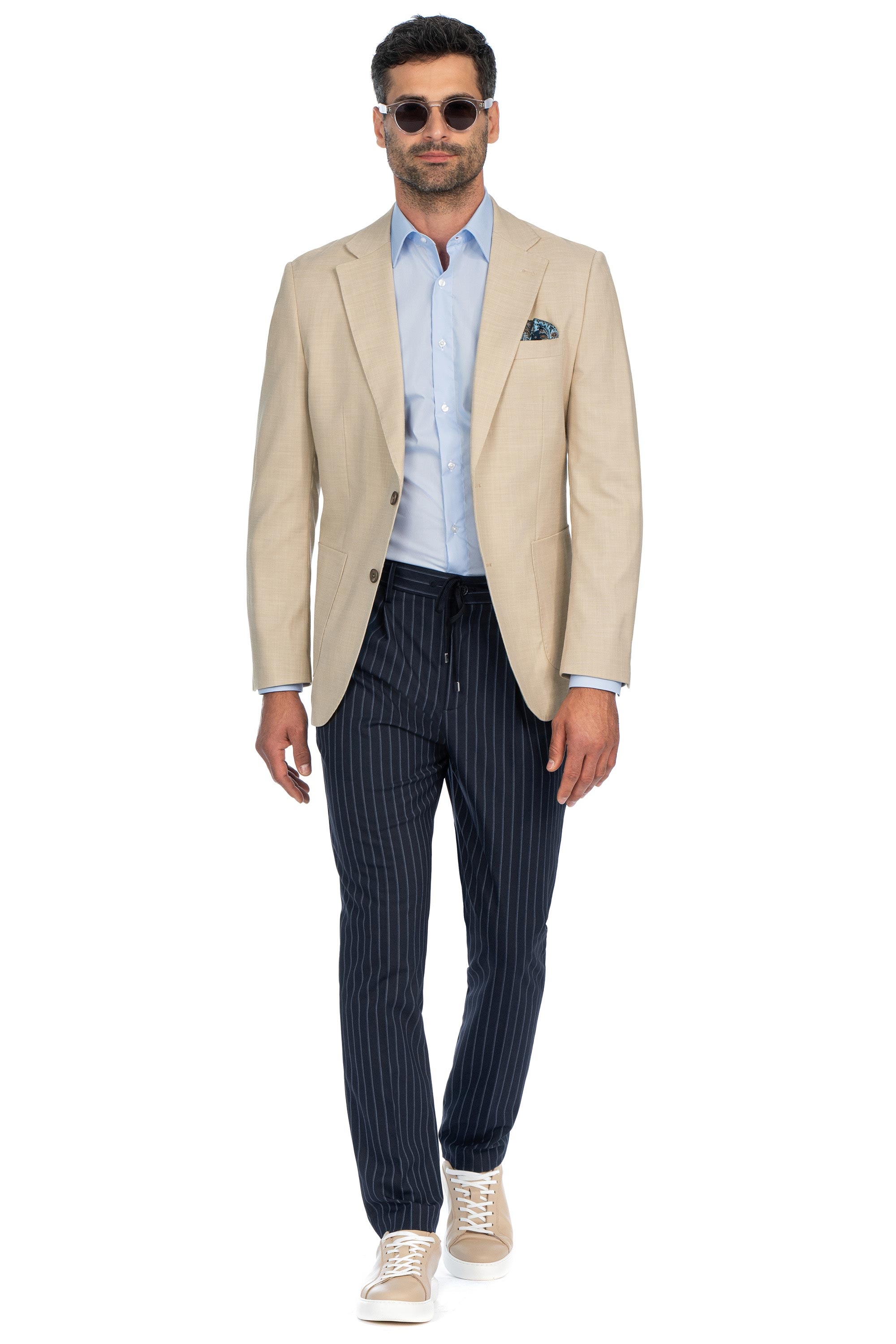 Pantaloni slim bleumarin cu dungi 0